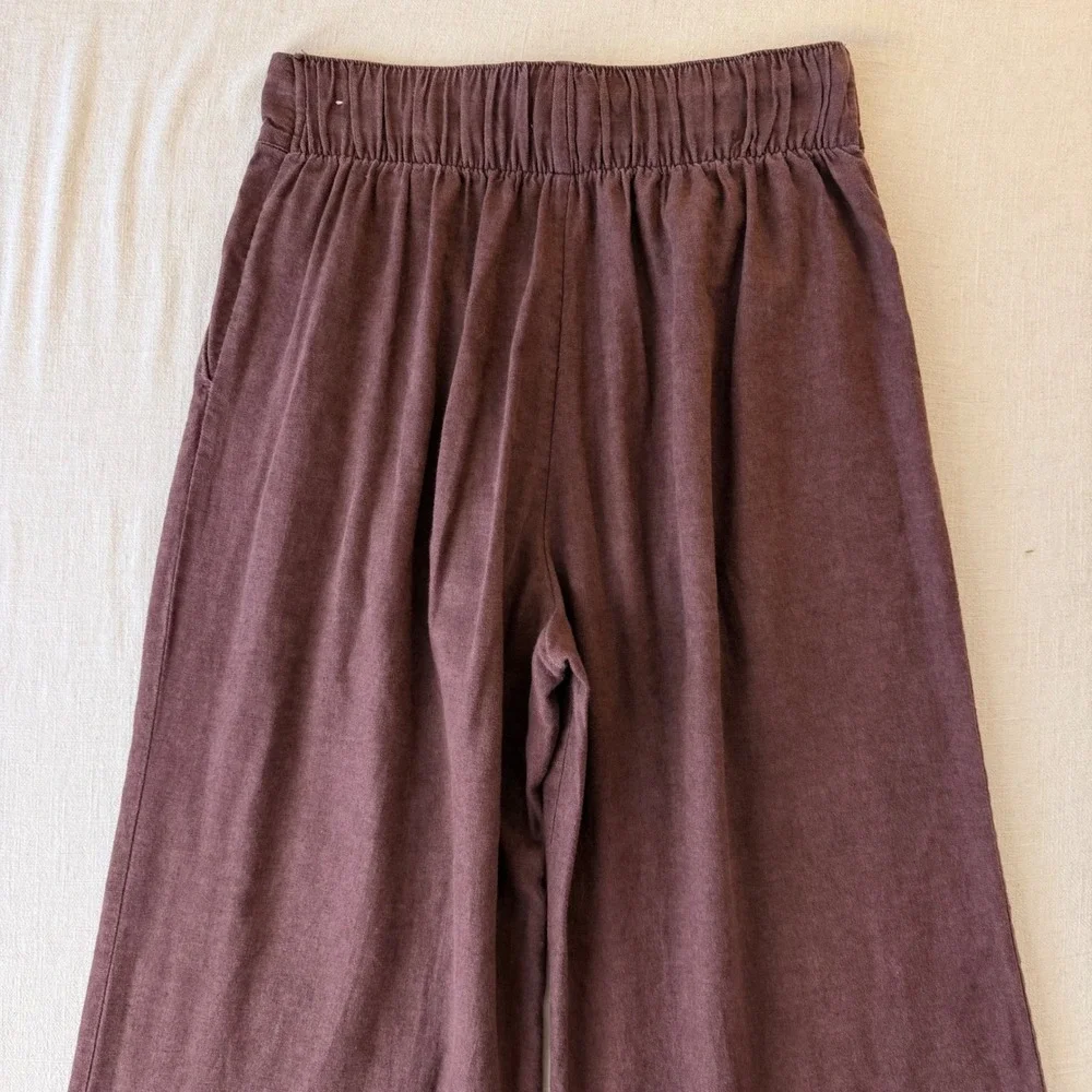 Abercrombie & Fitch Linen Blend Pleated Wide Leg Pants Womens Small Brown